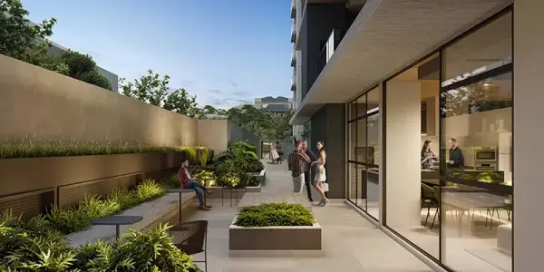 Gourmet externo — mesa ao ar livre junto ao jardim