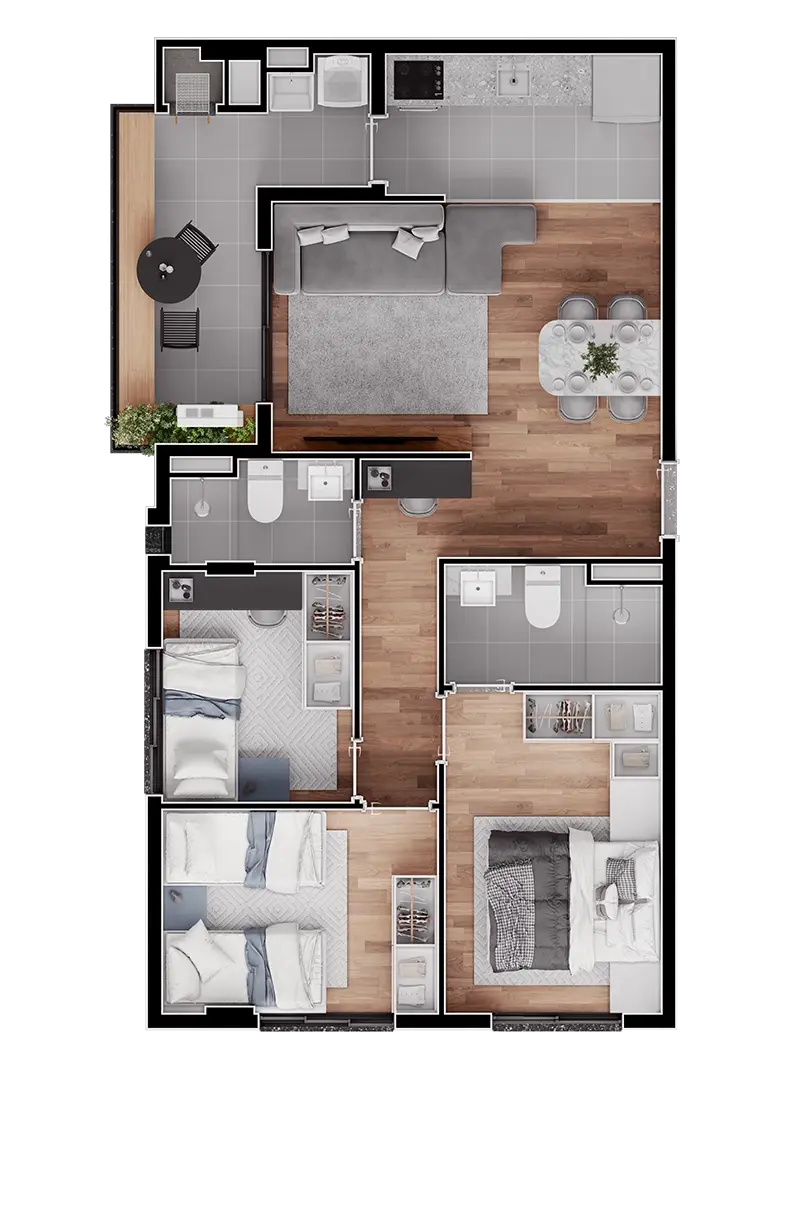 Planta do apartamento de 3 quartos do Audace (final 01)